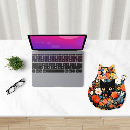 Ergonomic Mouse Pad with Wrist Rest, Cute Cat Memory Foam Padded Pain Relief Non-Slip Wrist Support Mouse Mat for Gaming Work Computer Laptop, Funny Office Supplies Desk Accessory, Cat in Bush