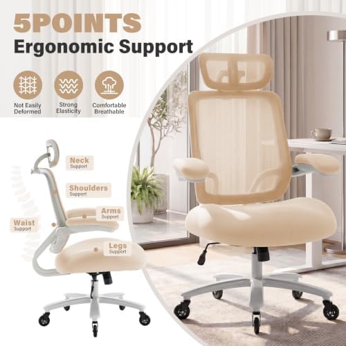 Big and Tall Office Chair with 500 LBS Capacity and Memory Foam Seat, Beige