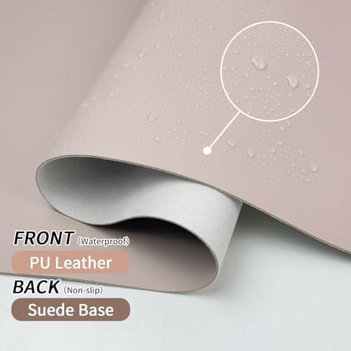 Desk Mat Set， Wrist Rest for Computer Keyboard, 3-in-1 Large Mouse Pad and Keyboard Wrist Rest Set, Non-Slip Desk Mat Protector for Office, Home(27.5×13.8 Inches, CreamPI)