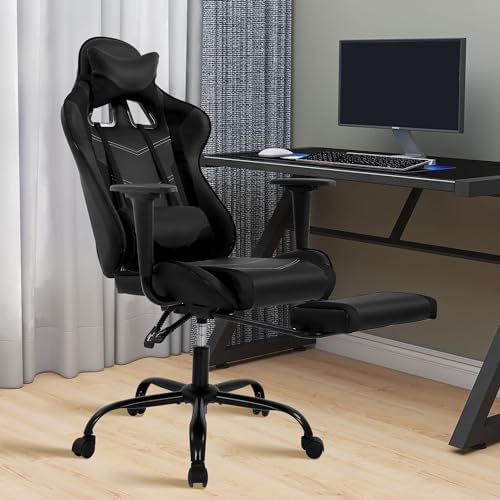 High Back PU Leather Gaming Chairs Computer Chair with Headrest & Lumbar Support, Height Adjustable Wide Seat Gamer Chair Gaming Chairs for Adults, Game Chair with Footrest & Armrest