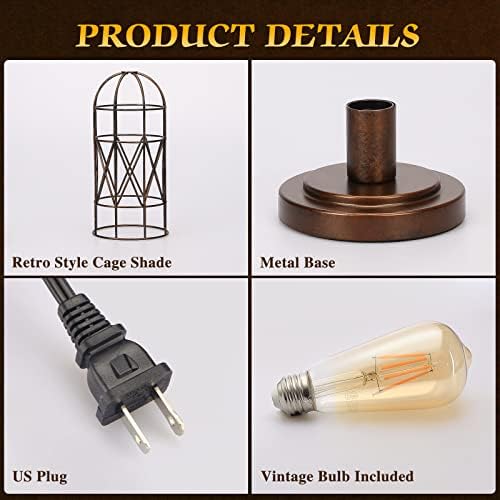 Small Touch Lamp, Industiral Bedside Table Lamp with Antique Bronze Cage