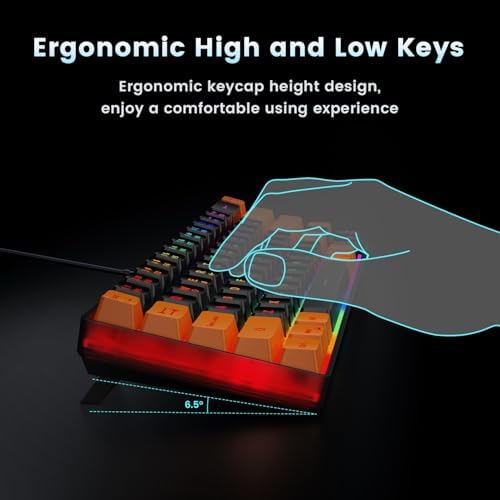 GEODMAER 65% Gaming Keyboard, LED Backlit Mini Wired Keyboard, Ultra-Compact Anti-Ghosting No-Conflict 68 Keys Membrane Gaming Wired Keyboard for PC Laptop Windows Gamer(Black-Orange)