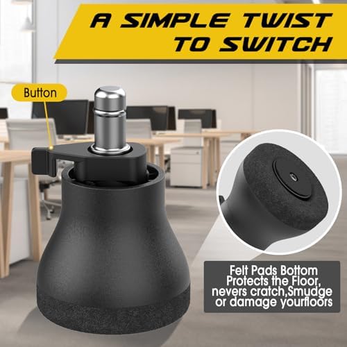 Bell Glides Replacement Office Chair, Caster Wheels Stopper Chair Feet with Separate Self Adhesive Felt Pads, Wheel for Carpet (Advanced Fixed feet-5PCS)