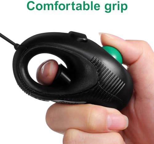 Mobestech Portable Mini 4D Trackball USB Wired Handheld Ergonomic with Thumb- Scroll for Laptop and Desktop Computer