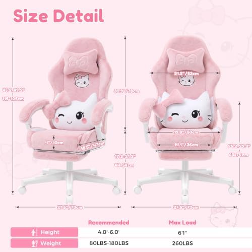 Pink Cat Gaming Chair,Ultra Soft Cute Microplush Fleece Office Desk Chair
