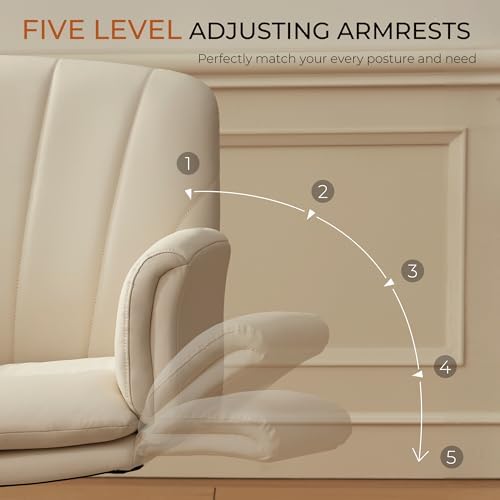Dowinx Criss Cross Chair with Five-Level Adjustable Arms and Wheels - Comfortable Ergonomic PU Leather Swivel Vanity Chair - Computer Makeup Gaming Chair for Home Office, Bedroom, Vanity Room (Cream)