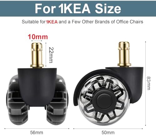 Office Chair Wheels,Set of 5 Replacement Wheels for All Hardwood and Carpet Floors,Heavy Duty Rollerblade Style Computer Desk Gaming Home Chair Casters Wheels（Black 10 x 22mm FIT 1KEA ONLY