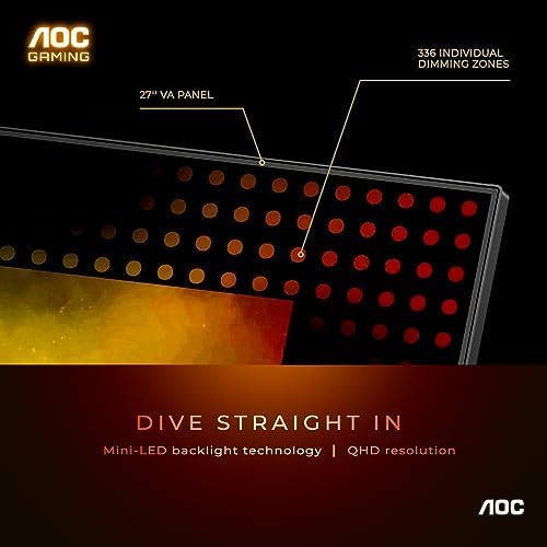 AOC 27 Inch Gaming Monitor QHD 180Hz Mini-LED HDR1000, Q27G3XMN