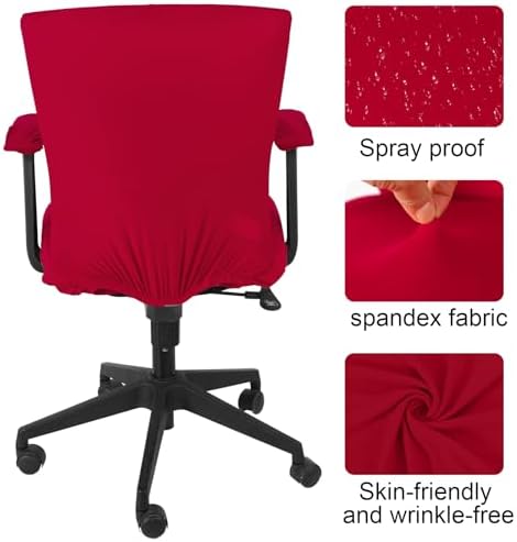 Tallew 4 Pcs Office Chair Covers Set Computer Universal Protective Stretchable Chair Seat Covers Desk Armrest Cover Slipcovers Pads Office Cushion Backrest for Rotating(Regular,Red)