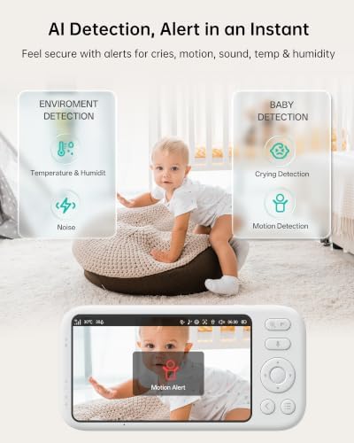 Jartoo 5.5'' Video Baby Monitor with 2K 2 Cameras and Audio, 1860ft Long Range, AI-Powered Detection, No WiFi Baby Camera, Clear Night Vision, 2-Way Audio, White Noise, ANC