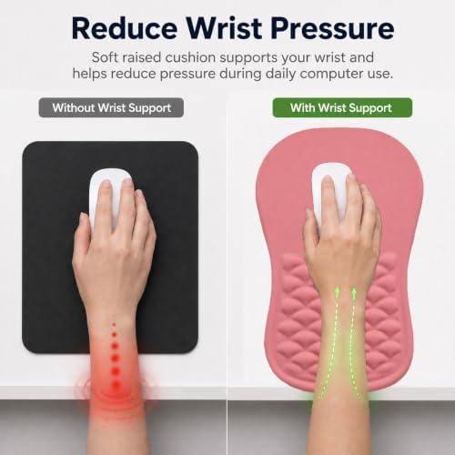 Ergonomic Mouse Pad with Wrist Rest, Mouse Pad with Memory Foam Massage Support, Non-Slip PU Base, Comfortable Typing Cushion for Home Office Computer Laptop, Pink