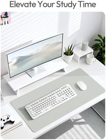 YSAGi Leather Desk Protector, Office Mat, Large Mouse Mat, Non-Slip PU Leather Blotter, Laptop Desk, Waterproof Writing Pad for Office and Home (Light Grey, 47.2" x 23.6")