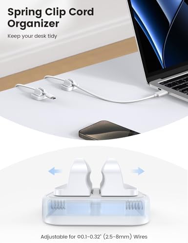 Lamicall 10 Pack [Spring Fixed] Cord Holder, Adjustable Desk Cable Clips