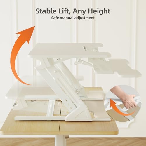 Claiks Standing Desk Converter 36In Height Adjustable Sit Stand Riser White