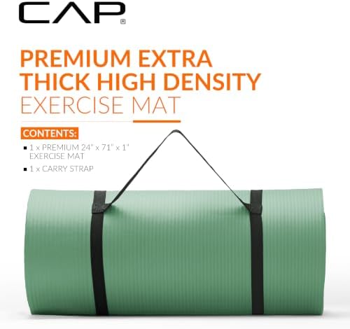 CAP 1" Extra Thick Yoga Mat, Exercise Mat with Strap, Multiple Colors