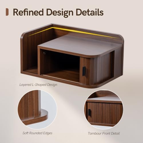 Floating Nightstand Set of 2 Walnut Bedside Table with Open Shelf