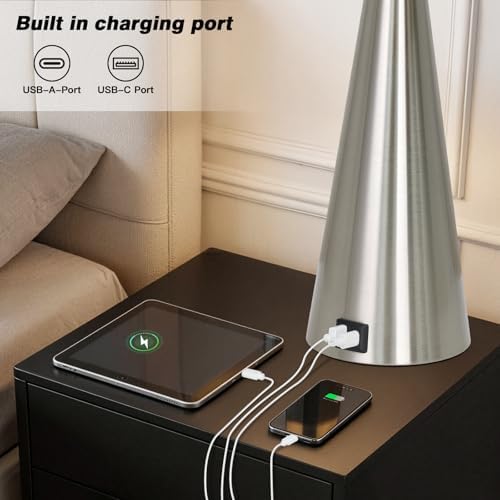 Rinweey 28" Silver Touch Table Lamps Set of 2 with USB A+C Ports, 3-Way Dimmable Bedroom Lamps for Night Stands, Tall Modern Living Room Lamps for End Tables (2 LED Bulbs Included)