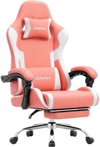 Dowinx Ergonomic Pink Gaming Chair with Footrest & Massage Lumbar, 2D-Linkage Armrests for Cute Aesthetic Esports Chair for Girls, Office, Home and Long Gaming Sessions, Pink