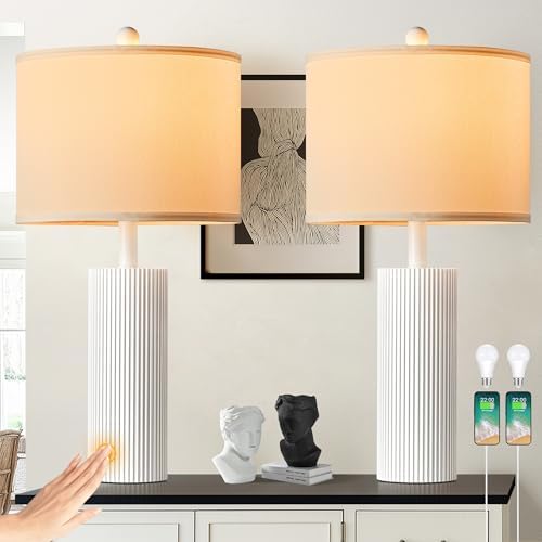 24.5”Modern Table Lamps for Living Room, Touch Lamps Set of 2, White