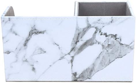KINGFOM Desk Organizer Office Supplies Caddy Pu Leather Multi-function Storage Box Pen/Pencil,Cell phone, Business Name Cards Remote Control Holder Gray Marble