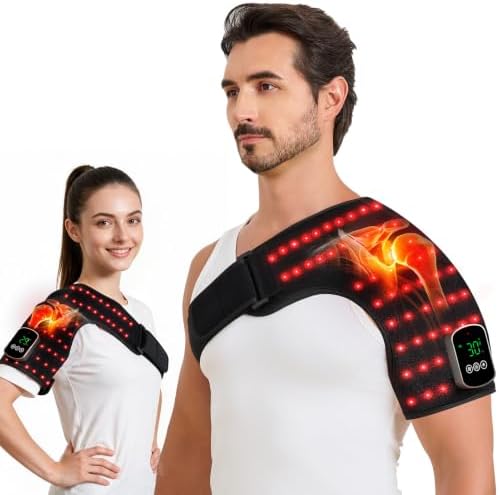Cordless Red Light Therapy for Shoulder with Heat & Vibration Massage, 80 LEDs 660nm & 850nm Near Infrared Light Shoulder Wrap, 5 Light Levels, Rechargeable 5000mAh Red Light Shoulder Therapy Device