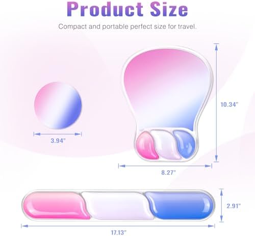 Ospelelf Mouse Pad with Wrist Rest Set Gel Ergonomic Keyboard Wrist Support Anti-Slip Rubber Bottom Office Women Desk Accessories for Computer, Laptop and Gaming, Pink and Blue