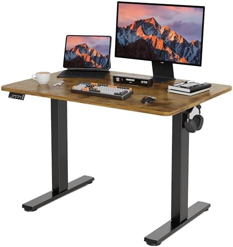 LongKe Electric Standing Desk Adjustable Height, 40x24 Inches Sit Stand up Desktop for Home Office, Ergonomic Rising Computer Table with Memory Preset,Rustic Brown