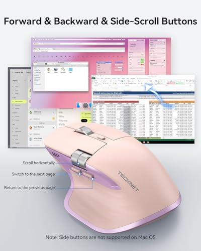 TECKNET Wireless Mouse, Side Scroll Bluetooth Rechargeable, 3-Device