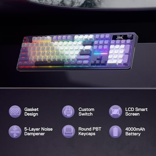 Redragon K762 PRO Wireless 104-Key Gasket Gaming Keyboard, Screen & Knob