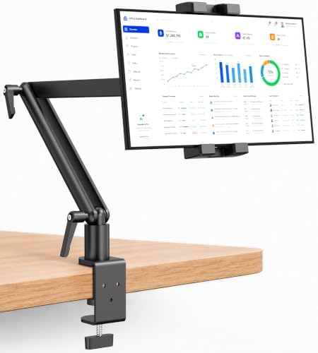 iPad Desk Mount Holder, Sturdy Aluminum Arm with C-Clamp for Desk & Bedside