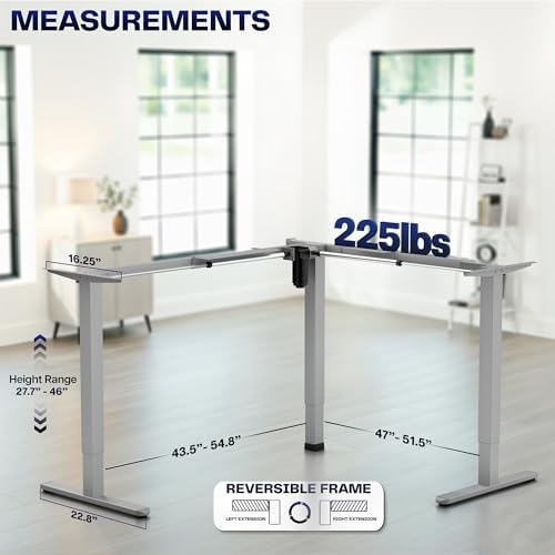 VIVO Gray Electric Corner 3 Leg Standing Desk Frame, DESK-E355G