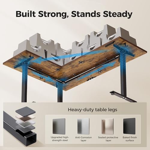 Agilestic L Shaped Standing Desk 63 inch Adjustable Height, Electric Corner Standing Desk, Sit Stand Computer Table with Splice Board, Rustic Brown