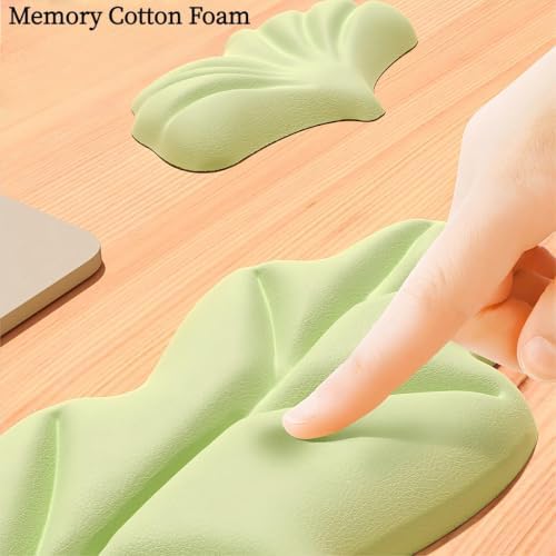 inbesk Angel Wing Wrist Rest Ergonomic Memory Foam Wrist Rest for Computer Keyboard Mouse Set, Cute Gaming Keyboard Cushion Hand Support PU Leather Surface Anti-Slip Waterproof Green-Leaf