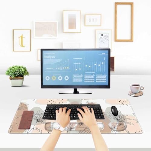 ToLuLu Extended Gaming Mouse Pad, Memory Foam Ergonomic Keyboard Mouse Wrist Rest Support Set, Large Desk Mat with Stitched Edges, Non-Slip Base Mousepad for Home Office and Game, Morandi Leaves