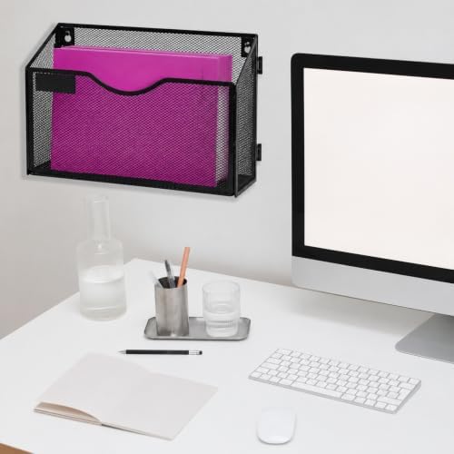 1 Pocket Mesh Wall File Holder Organizer Office Hanging File Folder Magazine Rack (Black)