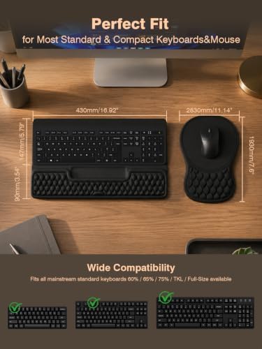 Ergonomic Keyboard and Mouse Pad Combo with Stand/Wrist Rest, Black