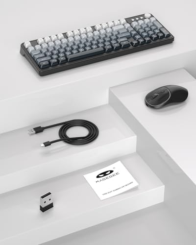 MageGee Wireless Gaming Keyboard and Mouse Combo V560, RGB Backlit Rechargeable Mechanical Feel 2.4GHz Quiet Blue White Purple Keyboard Mouse for Mac Laptop PC Gamer