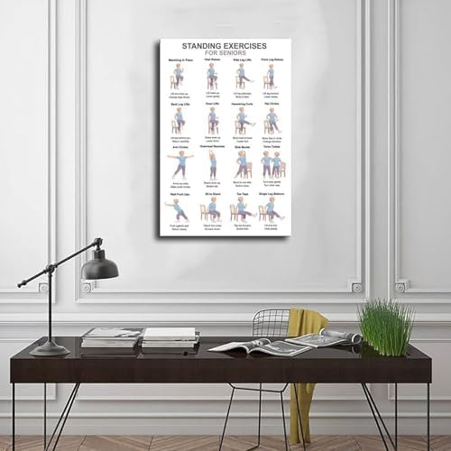 Standing Exercises for Seniors Low Impact Balance Workout Chart Fitness Canvas Poster Bedroom Decor Room Decor Frame 12x18inch