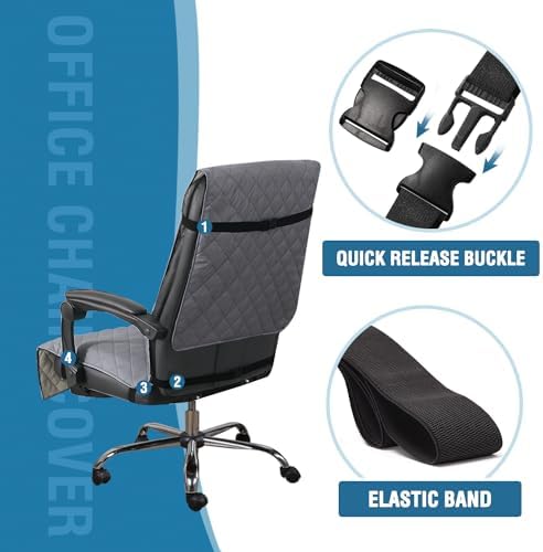H.VERSAILTEX Water Resistant Chair Cover Reversible Dining Chair Cover with Non-Slip Buckle Soft Removable High Chair Slipcovers Oversized for Armchair or Armless Chair,Grey/Beige