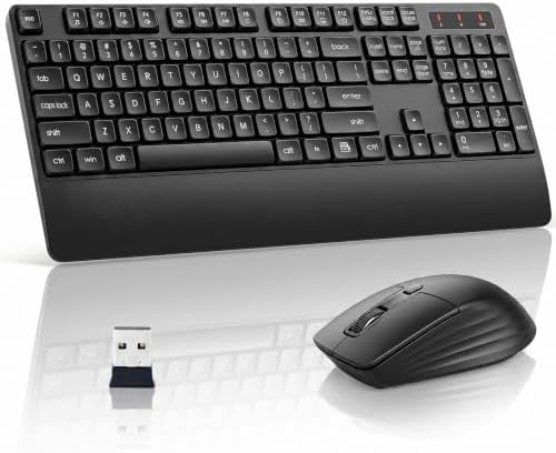 Wireless Keyboard and Mouse with Wrist Rest, 3 DPI Adjustable Mouse, 2.4G Lag-Free Cordless, Quiet and Soft Typing, Sleep Mode, Multimedia Keys, Compatible Windows Mac, Ideal for Business Home Office