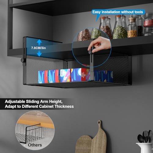 AmonHouseware 2Pack Under Shelf Basket,Adjustable Hanging Holder,Black