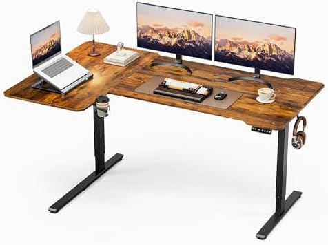 Acrolix L Shaped Electric Standing Desk,71x43.5 Reversible,Rustic Brown
