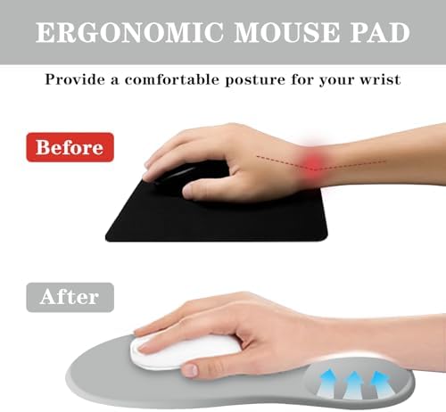 Mouse Pad with Wrist Rest,Ergonomic Mouse Pad with Comfortable Gel Wrist Rest Support and Non-Slip PU Base for Easy Typing Pain Relief, Durable and Washable(Gray)