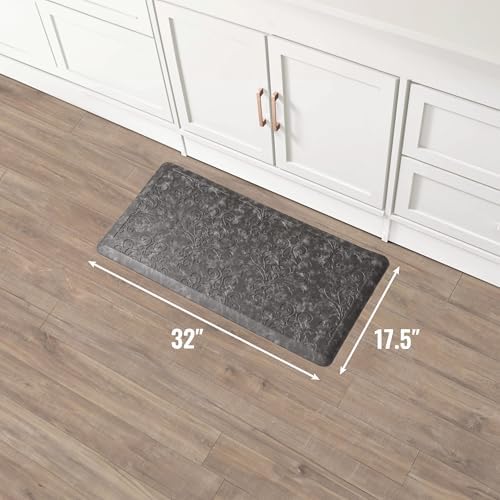 Chef Gear - Anti-Fatigue Wellness Kitchen Mat - Marni Design - Cushioned Comfort Chef Mat - Faux Leather - Cooking & Standing Relief -Skid-Resistant - Measures 17.5"x32" - Dark Grey