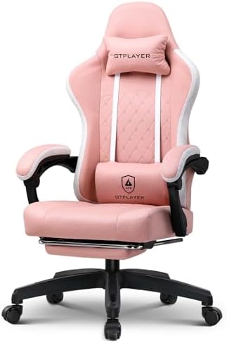 GTPLAYER Gaming Chair with Foot Rest & Pocket Spring Cushion, Ergonomic High Back Computer Desk Chair with Headrest & Lumbar Support for Back Pain Relief, Rose