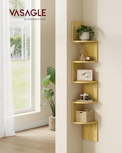 VASAGLE Corner Shelf Wall Mount, 5-Tier Floating Corner Bookshelf