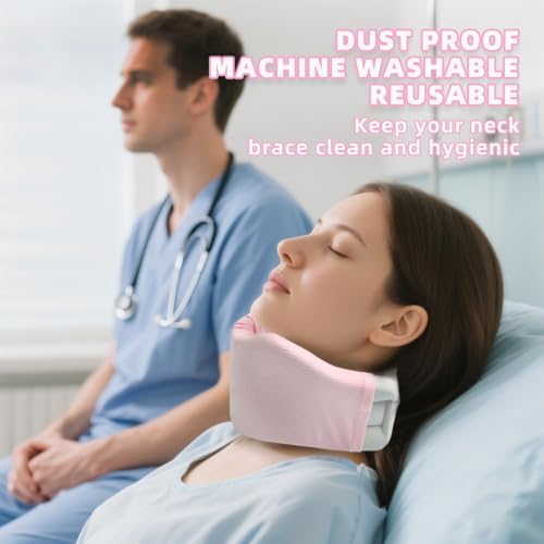 4 Piece Cervical Support Sleeve, Breathable Dustproof Cervical Support Sleeve, Elastic Soft Neck Brace Covers - For Men and Women, Suitable for Sleep Work Daily Use (Pink)