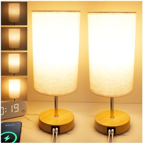 UNIFUN Touch Bedside Lamps 2 Pack, 4-Way Dimmable with USB-C Charging Port