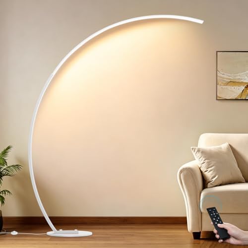 2000LM Ultra-Wide Coverage LED Lamps for Living Room with 3 Color Temperatures, White Dimmable Arc Floor Lamps, Modern Standing Tall Lamp with Remote Control Reading Floor Lamp for Bedroom Office