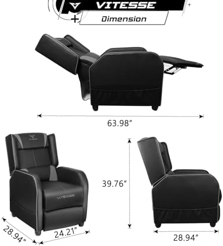 VITESSE Gaming Recliner Chair Racing Style Single PU Leather Sofa Modern Living Room Recliners Ergonomic Comfortable Home Theater Seating, Grey